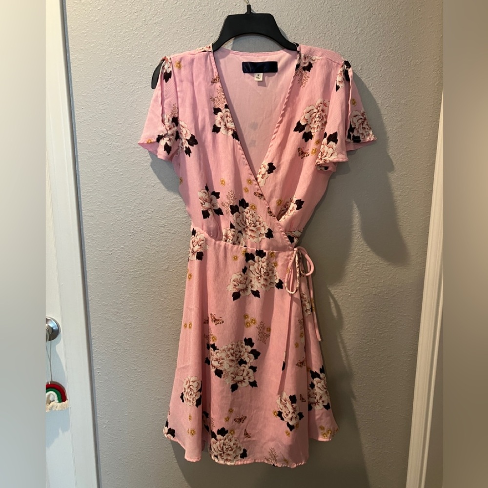 Floral Pink Wrap Dress - Picture 1 of 7